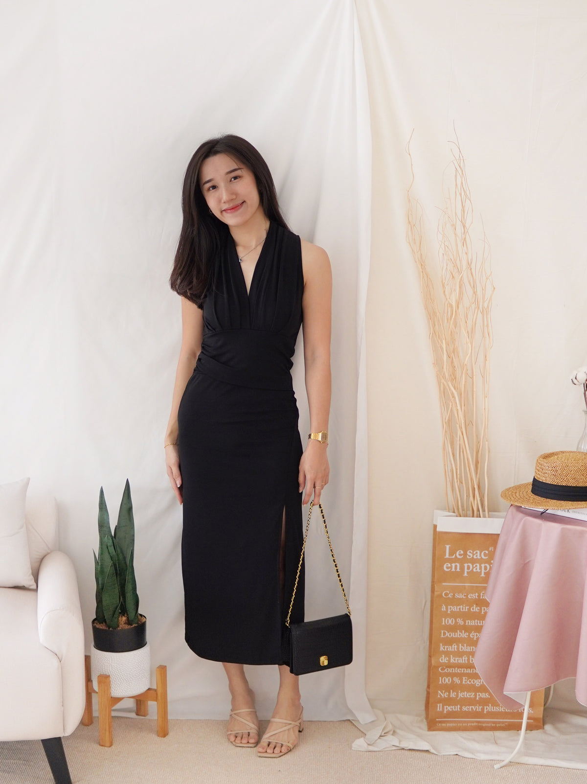 LAUREN DEEP V SPLIT DRESS