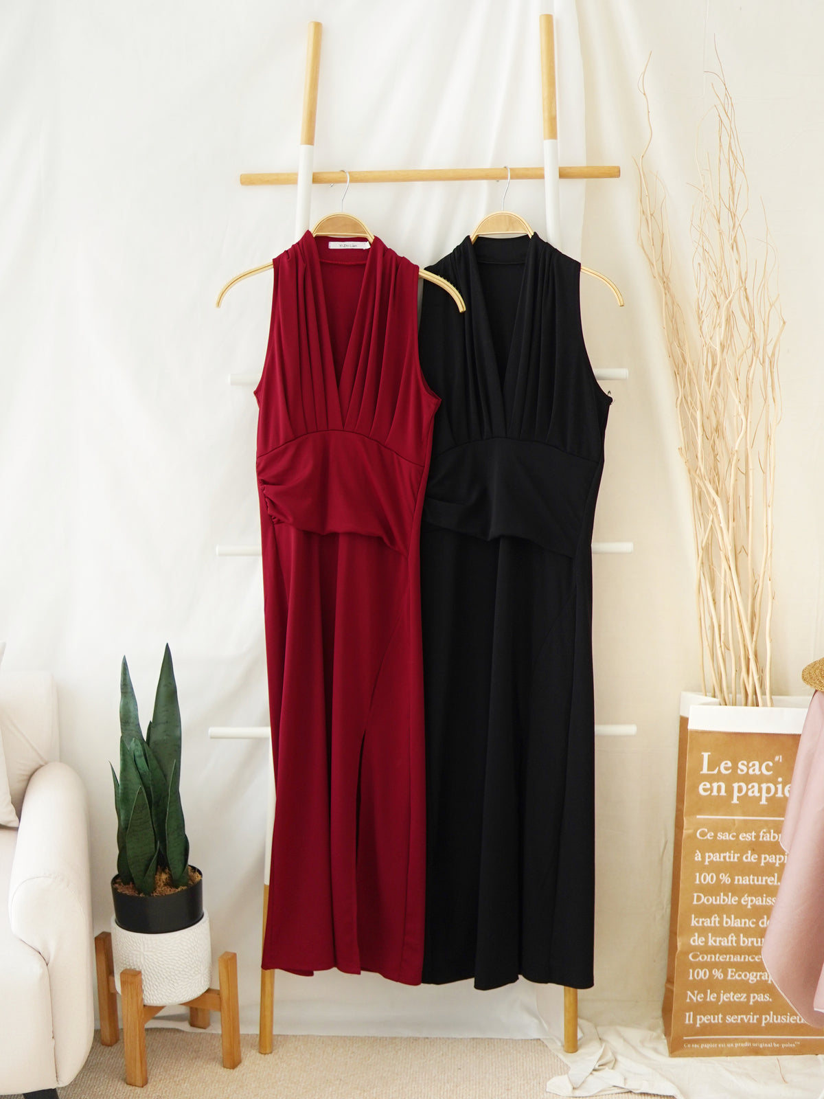 LAUREN DEEP V SPLIT DRESS