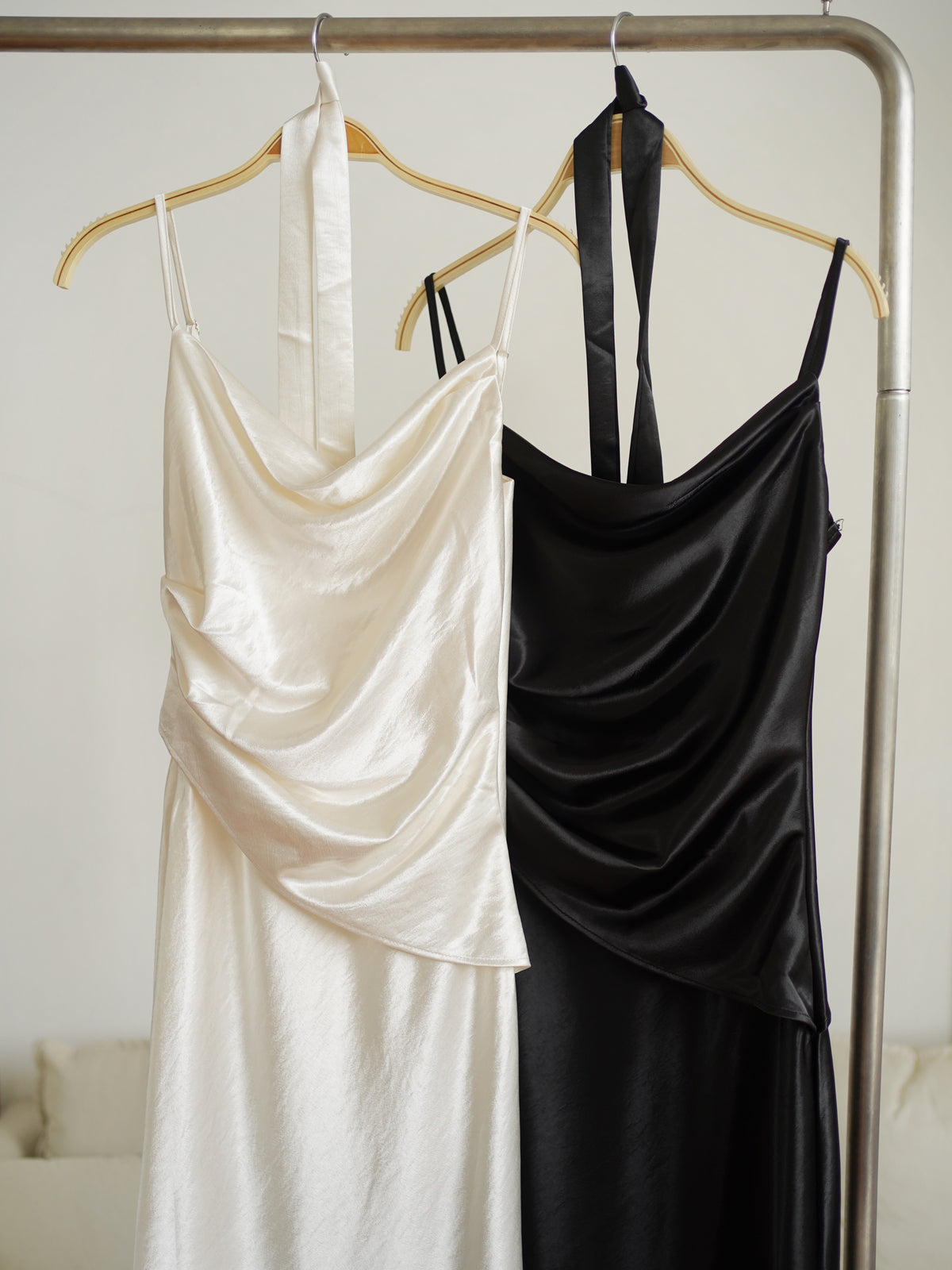 Katrina Satin Silk Cowl Dress (One piece layered-look dress)