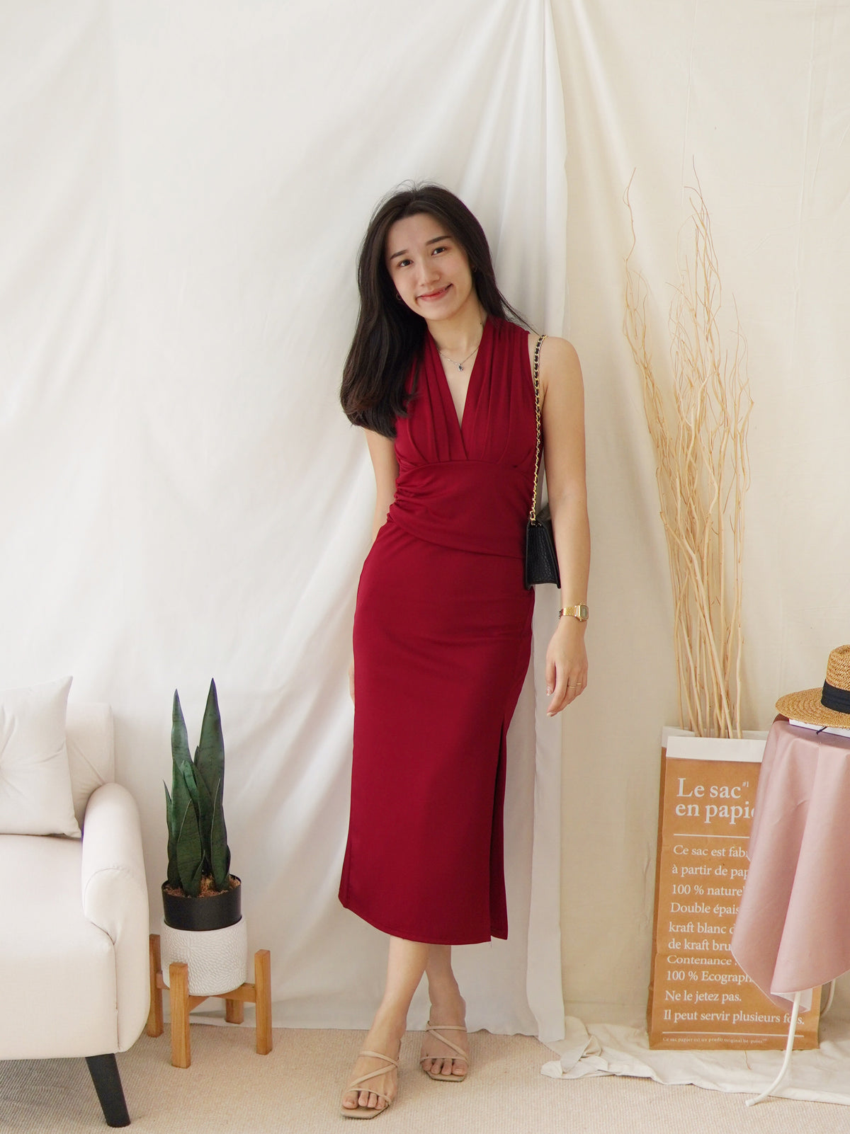 LAUREN DEEP V SPLIT DRESS