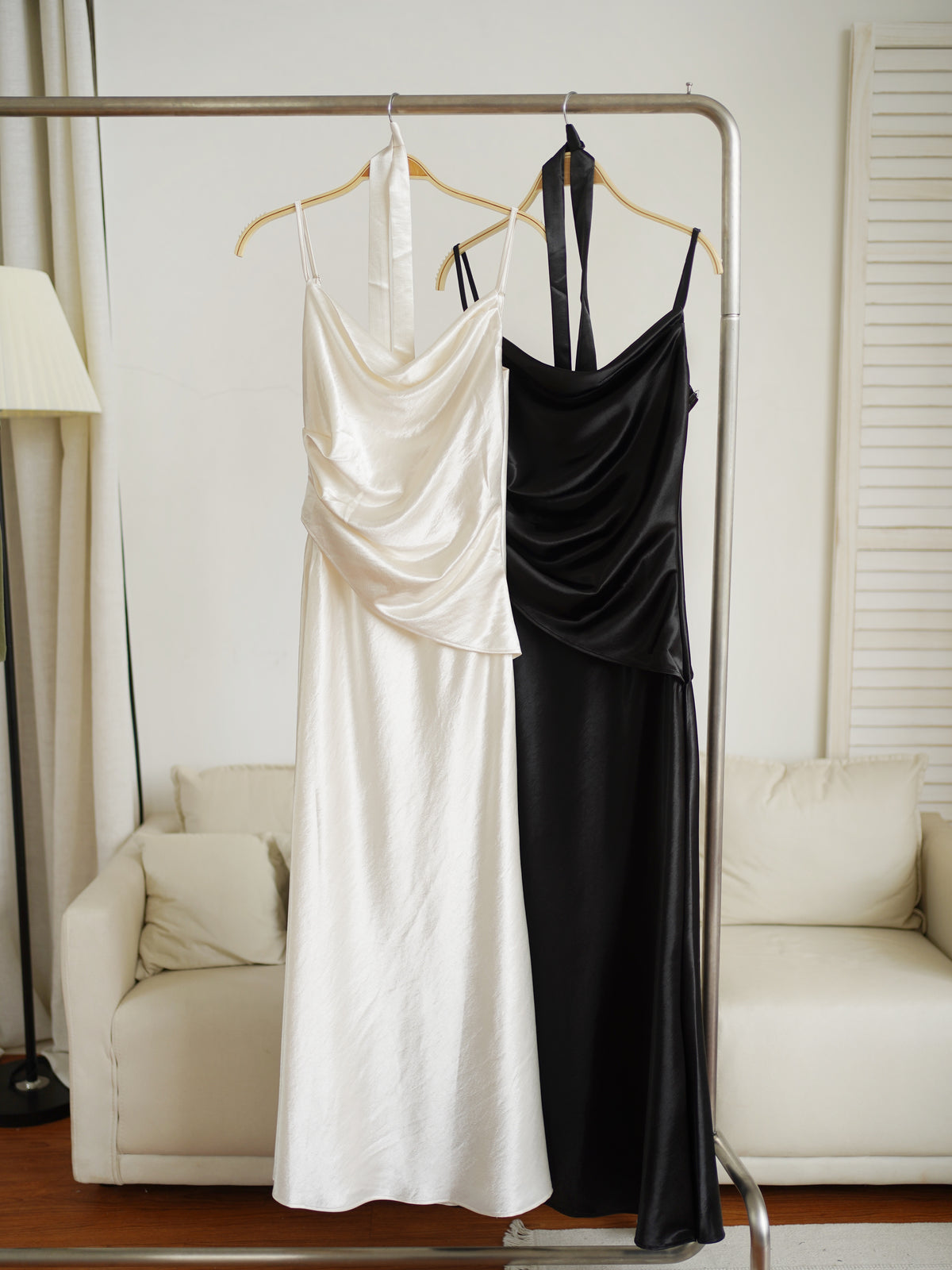 Katrina Satin Silk Cowl Dress (One piece layered-look dress)