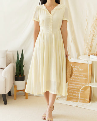YELLOW BUTTON ALINED DRESS