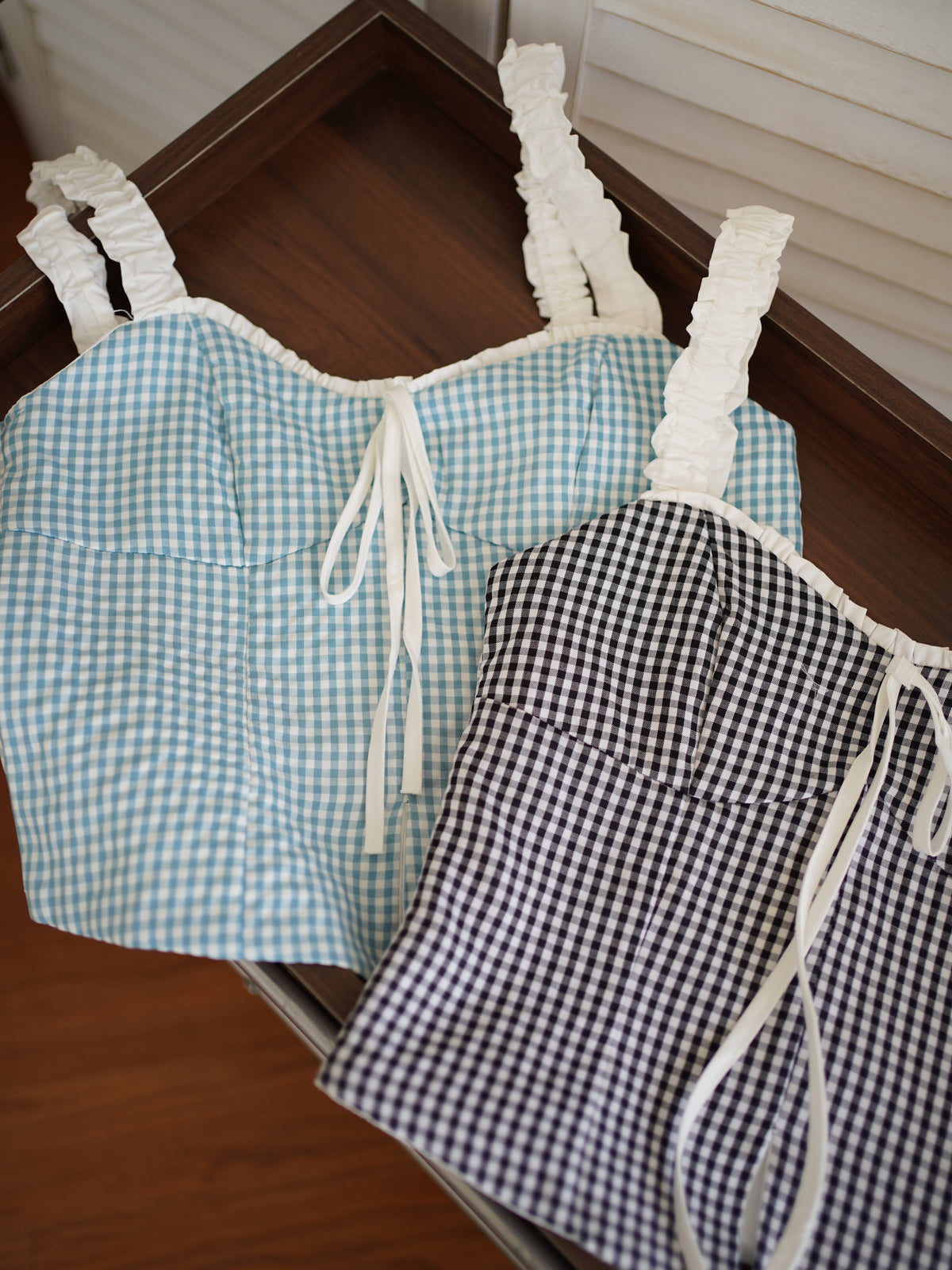 Claire Plaid Ribbon Top