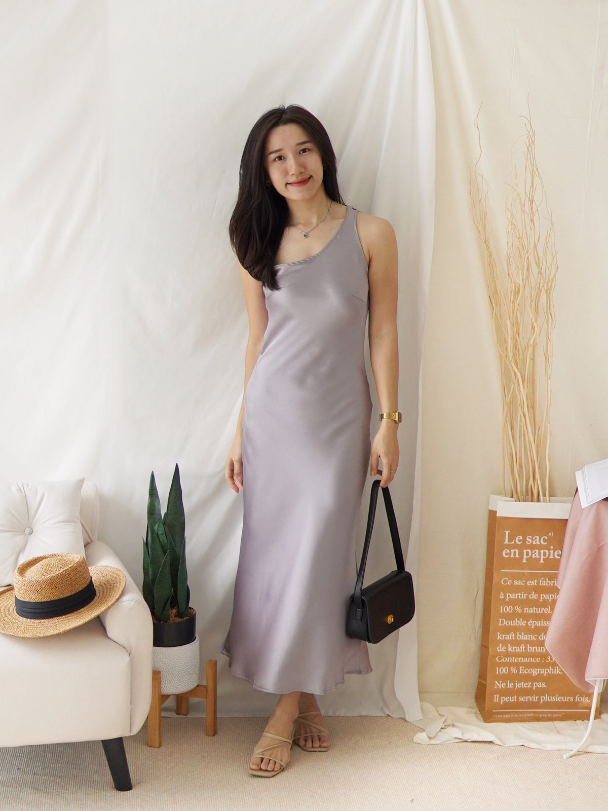 NOREE SATIN SILK TOGA DRESS