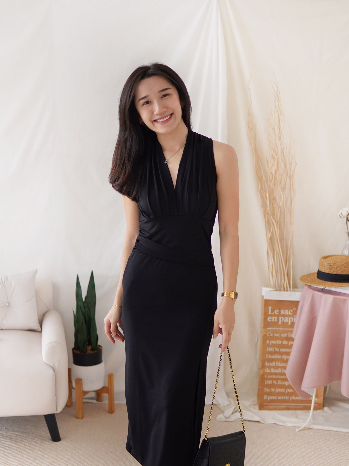 LAUREN DEEP V SPLIT DRESS