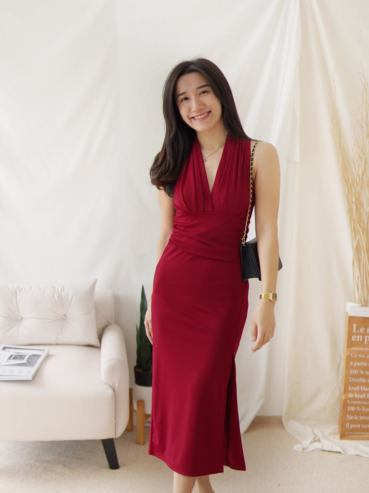 LAUREN DEEP V SPLIT DRESS