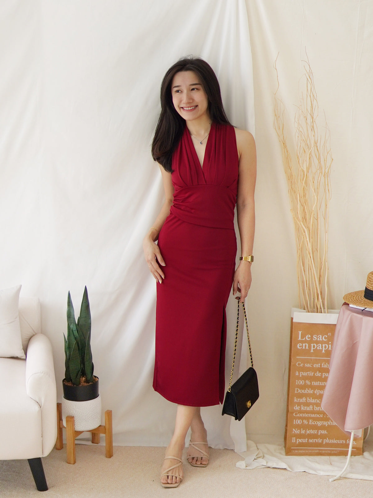 LAUREN DEEP V SPLIT DRESS