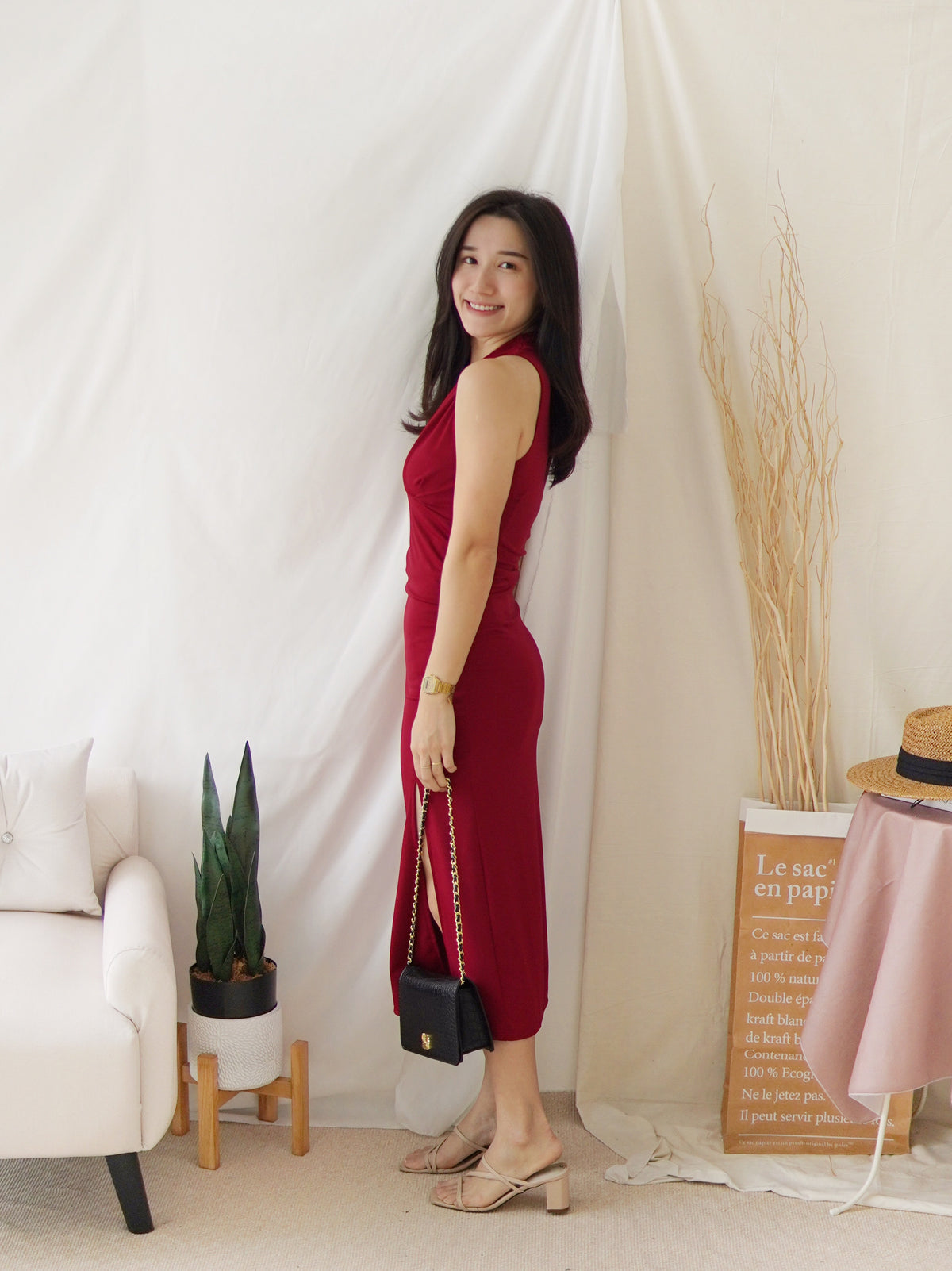 LAUREN DEEP V SPLIT DRESS