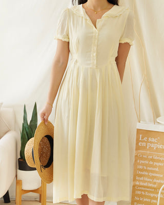 YELLOW BUTTON ALINED DRESS