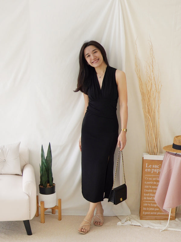 LAUREN DEEP V SPLIT DRESS