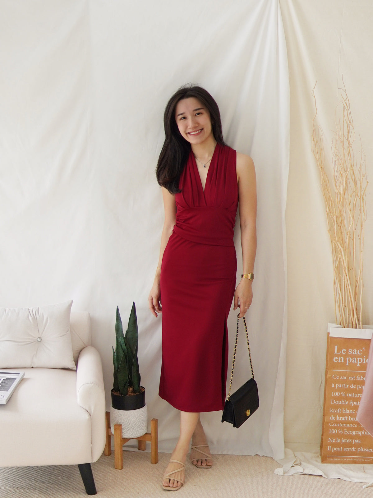 LAUREN DEEP V SPLIT DRESS