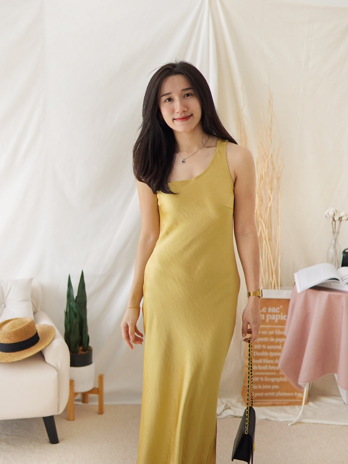 NOREE SATIN SILK TOGA DRESS