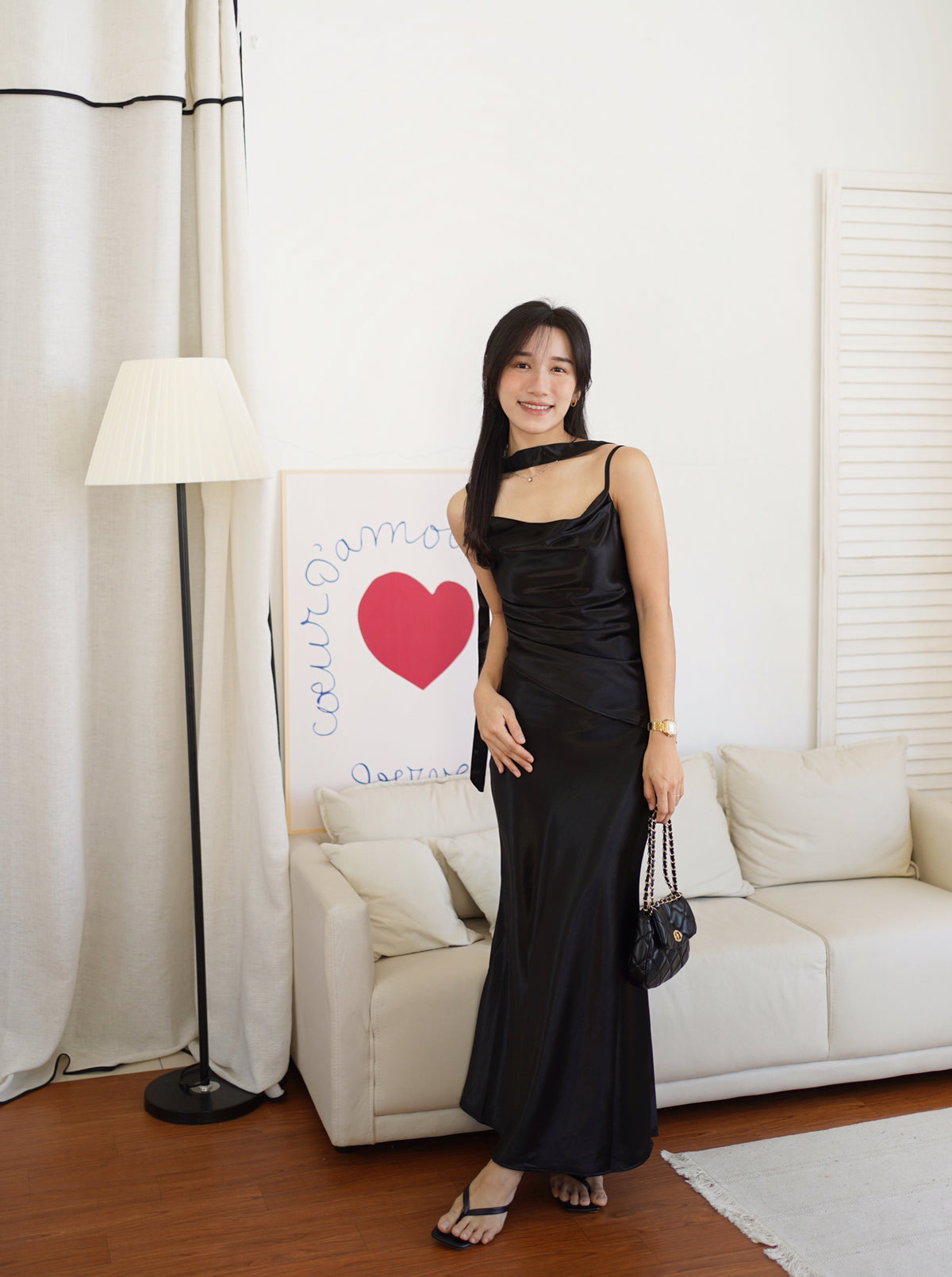 Katrina Satin Silk Cowl Dress (One piece layered-look dress)