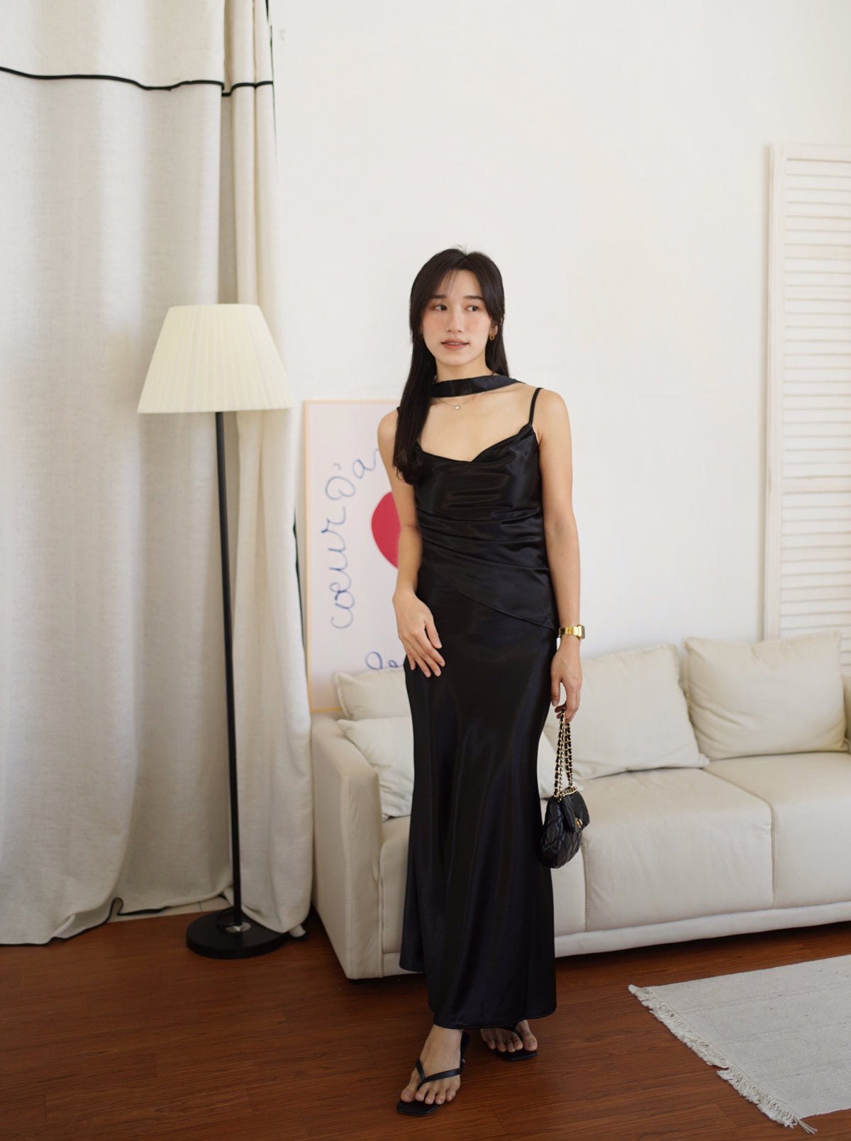 Katrina Satin Silk Cowl Dress (One piece layered-look dress)