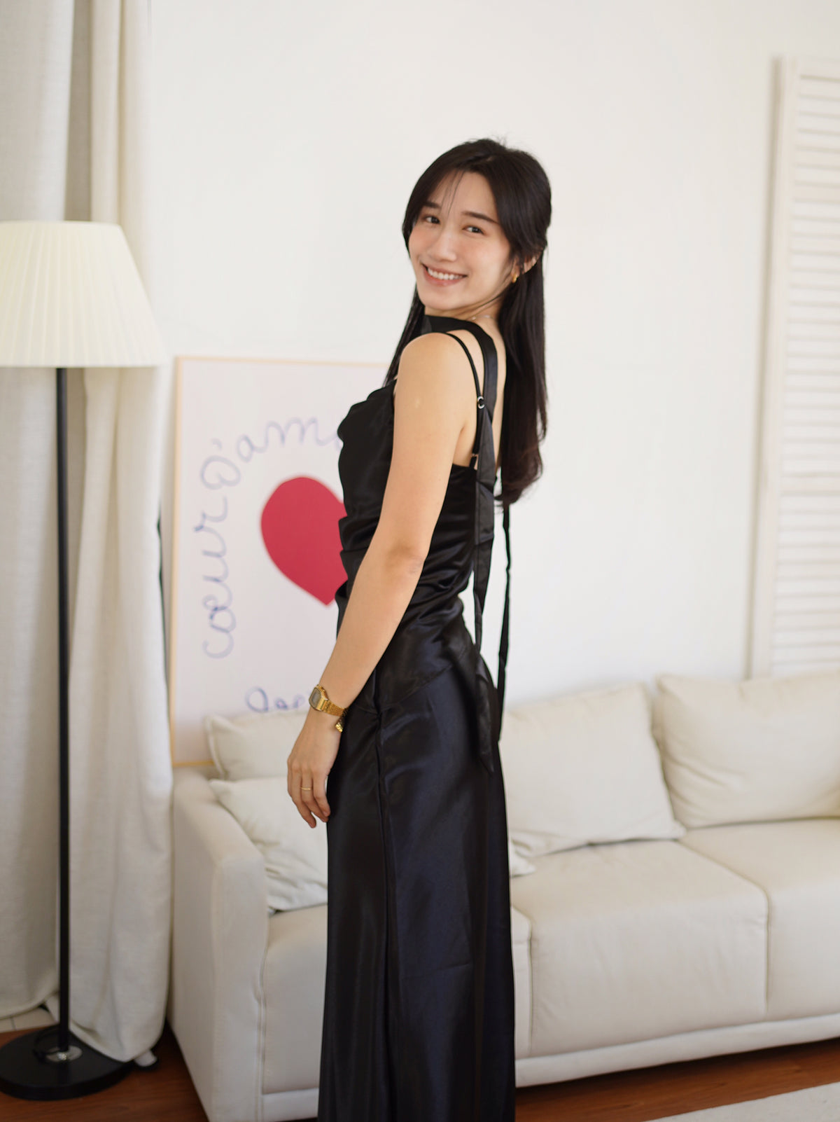 Katrina Satin Silk Cowl Dress (One piece layered-look dress)