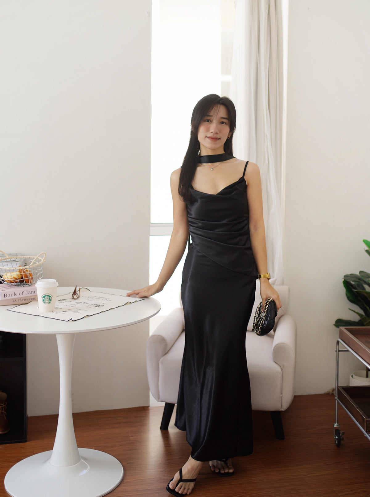 Katrina Satin Silk Cowl Dress (One piece layered-look dress)