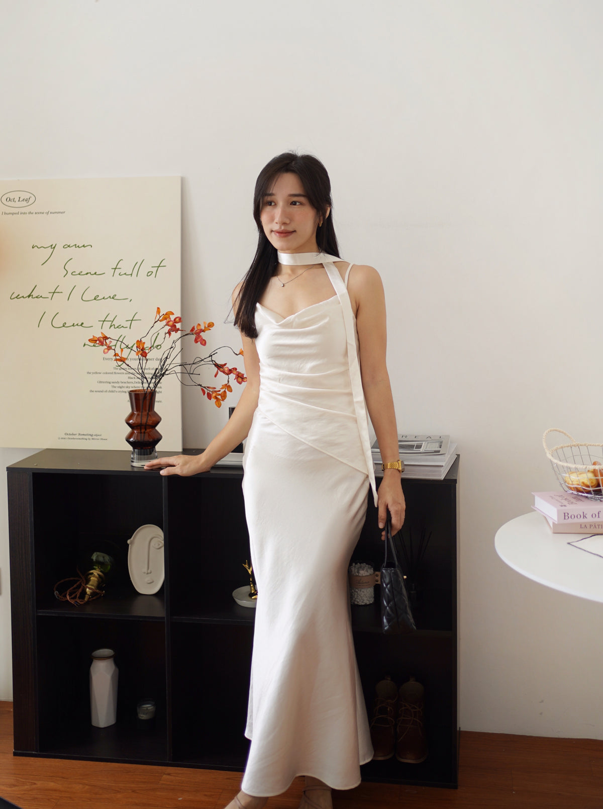 Katrina Satin Silk Cowl Dress (One piece layered-look dress)