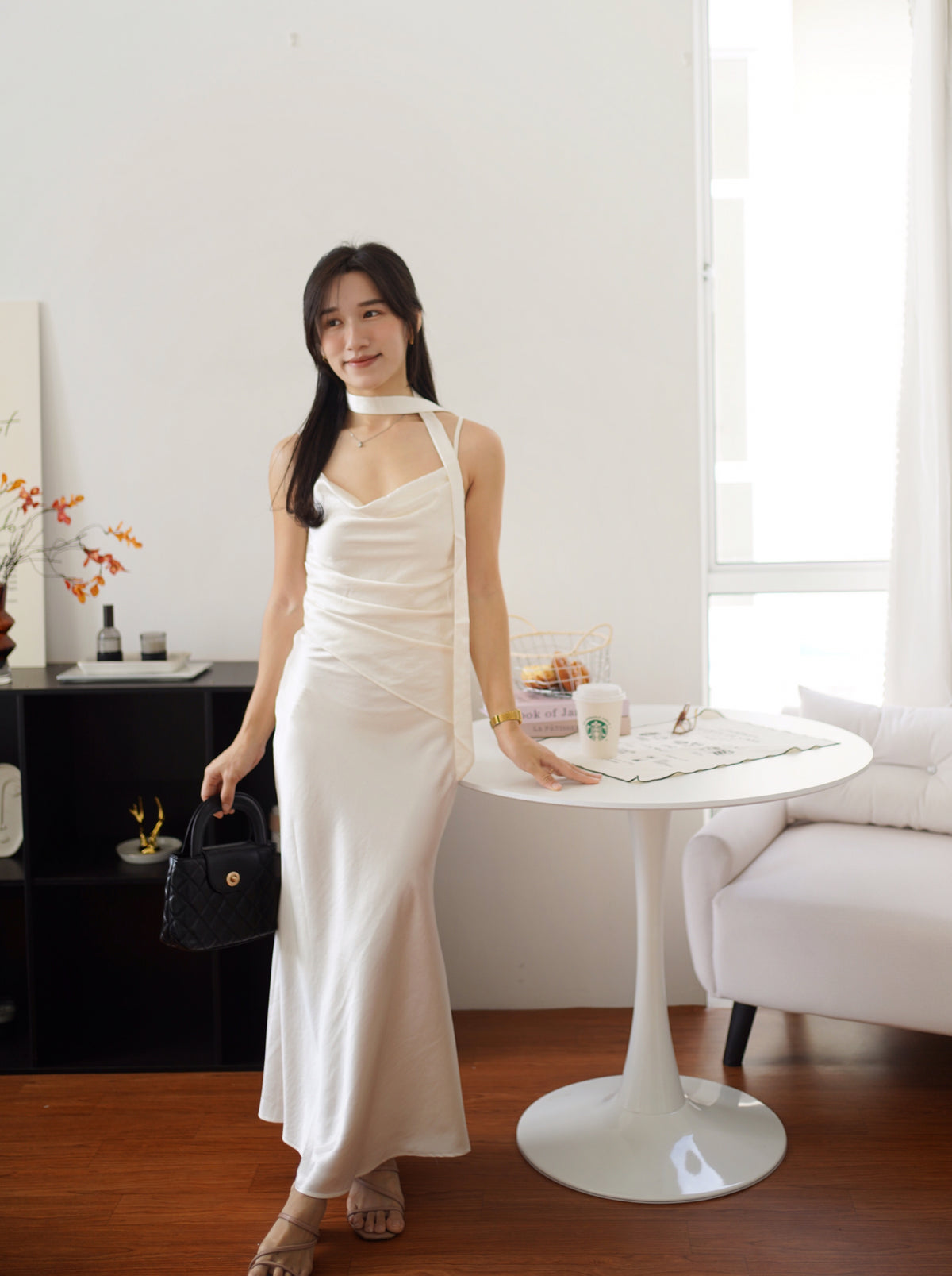 Katrina Satin Silk Cowl Dress (One piece layered-look dress)