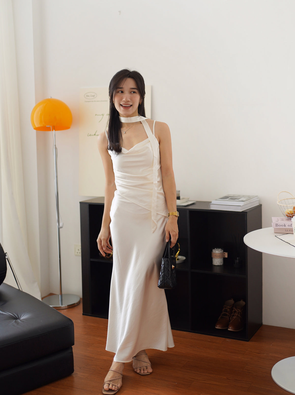 Katrina Satin Silk Cowl Dress (One piece layered-look dress)