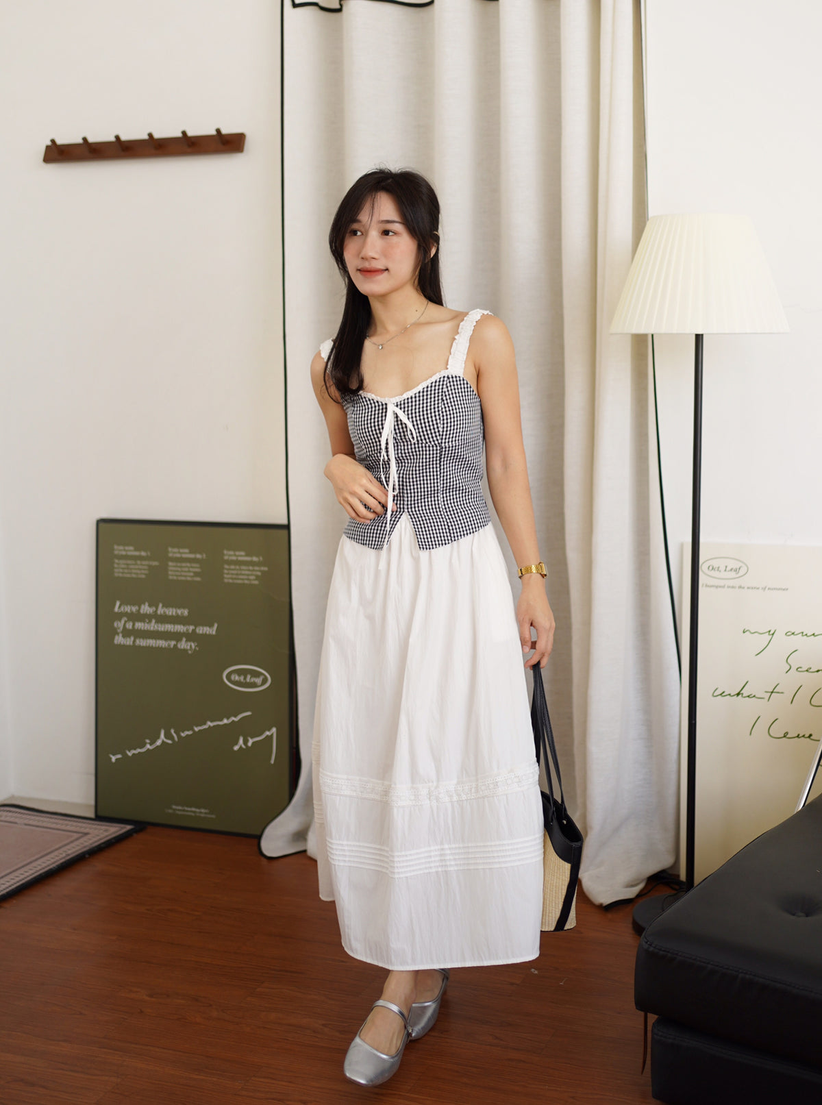 Claire Plaid Ribbon Top