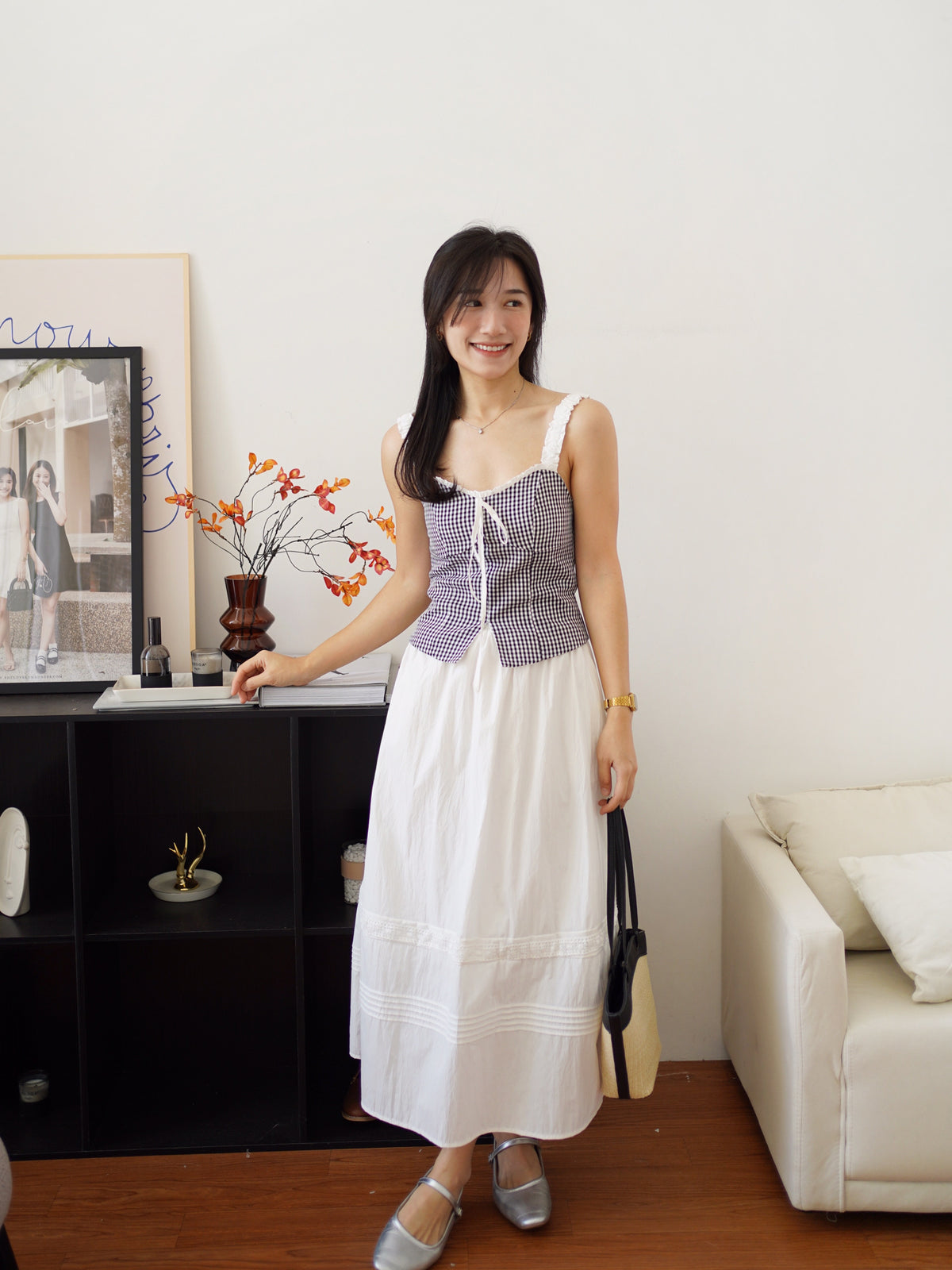 Claire Plaid Ribbon Top