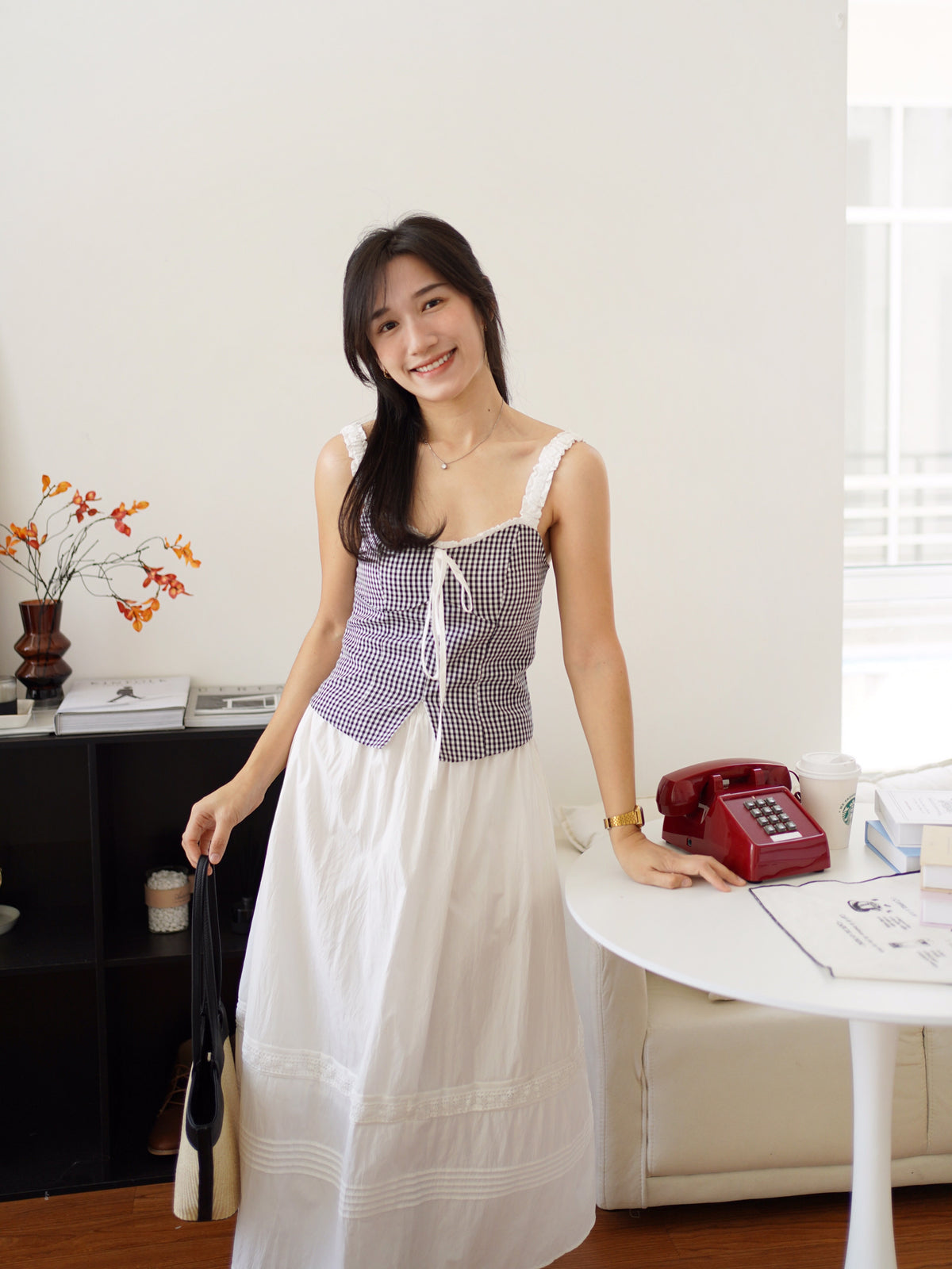 Claire Plaid Ribbon Top