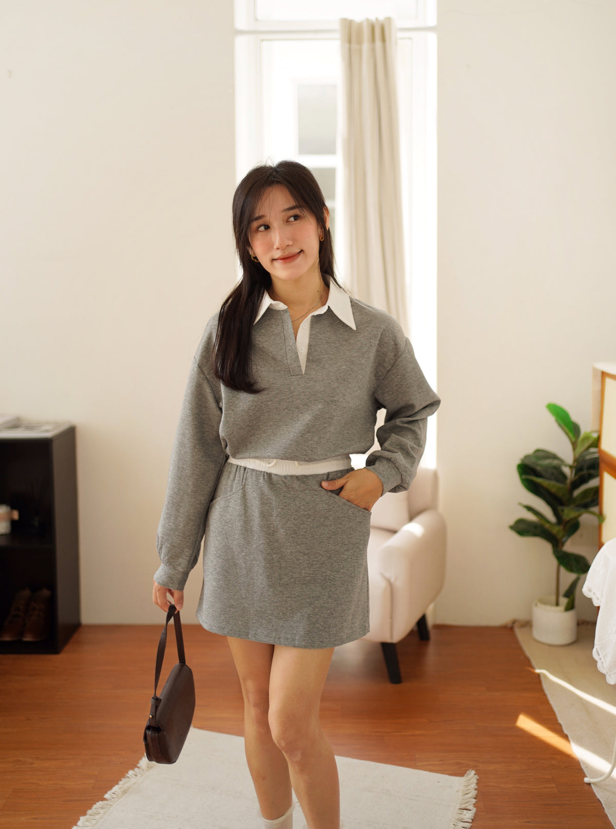 Polo Sweater Sporty Set (Skirt with inner pant)