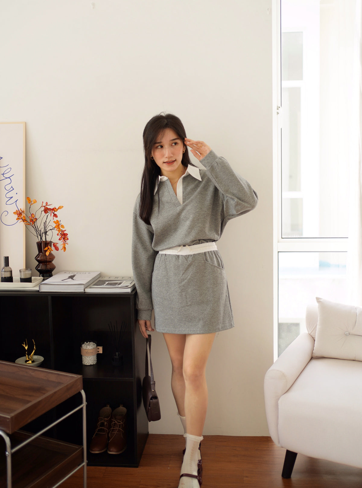 Polo Sweater Sporty Set (Skirt with inner pant)