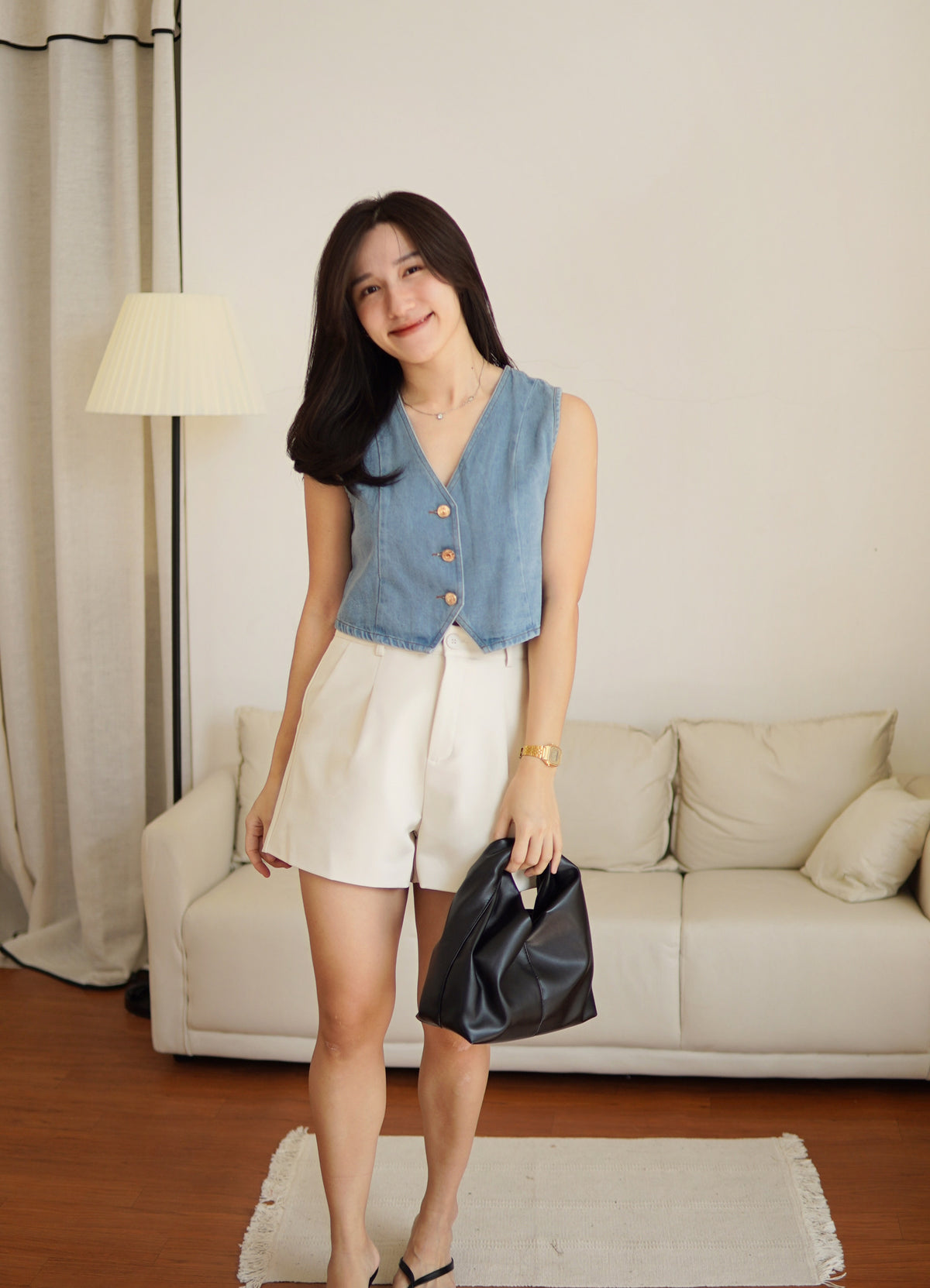 Denim Button Vest Top