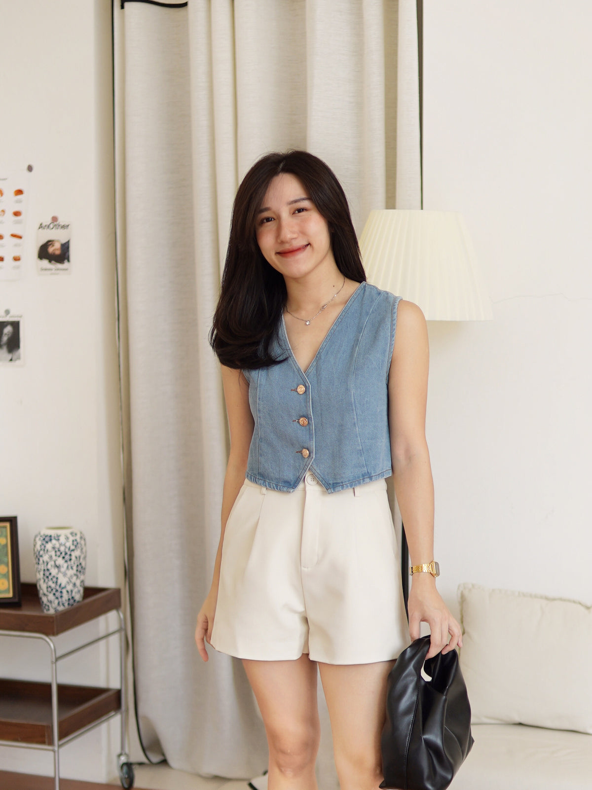 Denim Button Vest Top