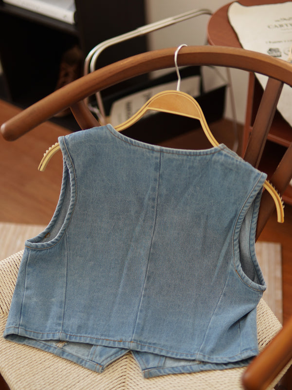 Denim Button Vest Top