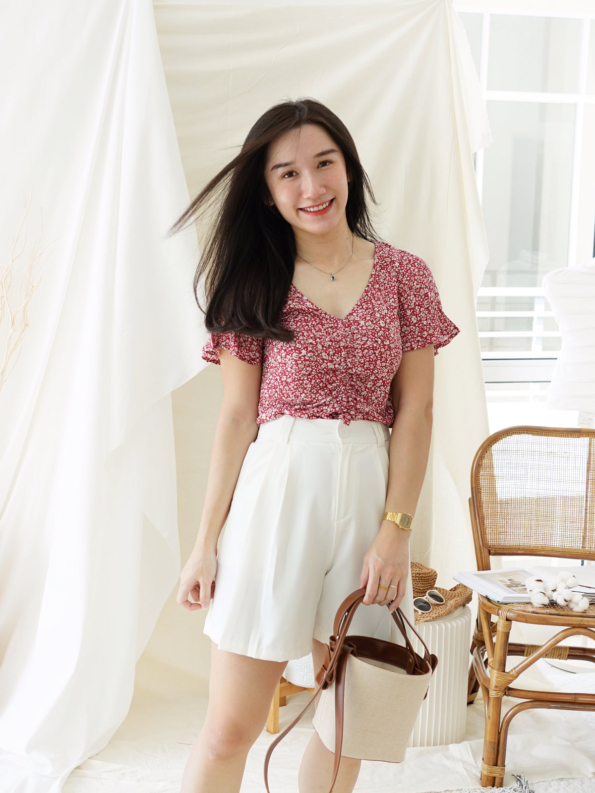 6ixty 8ight Red Floral Top - LovelyMadness Clothing Malaysia