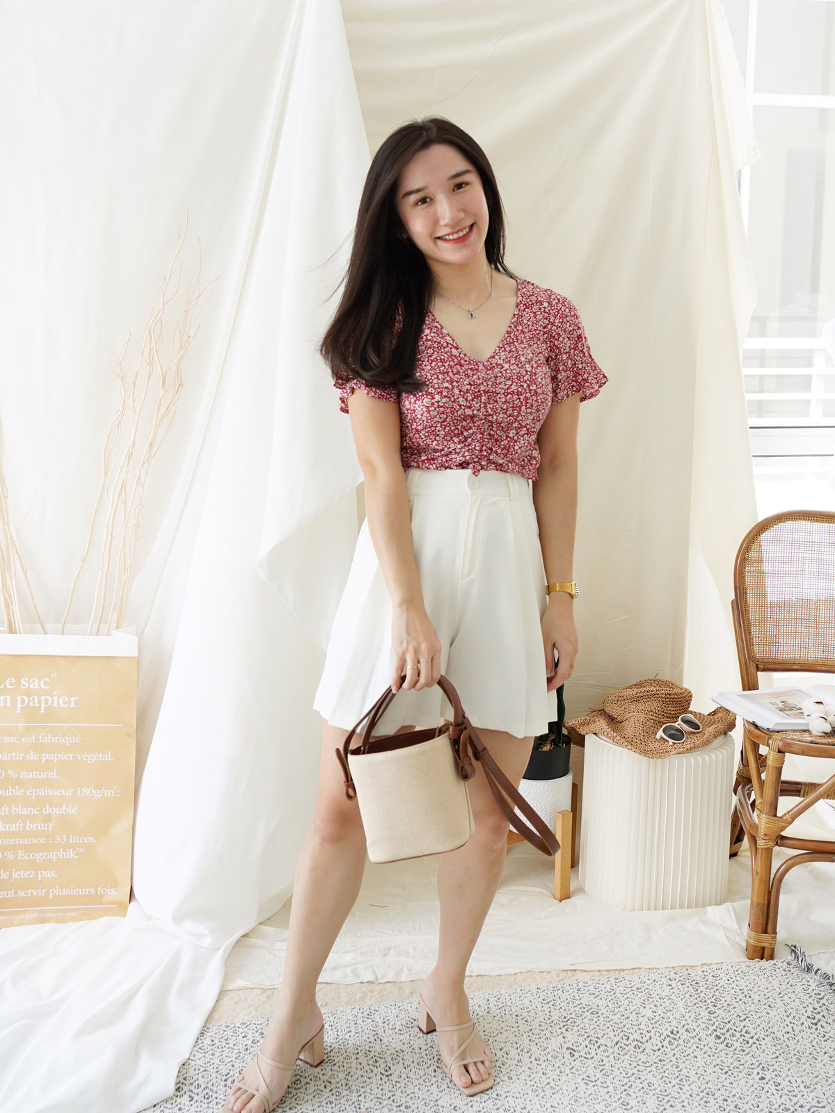 6ixty 8ight Red Floral Top - LovelyMadness Clothing Malaysia