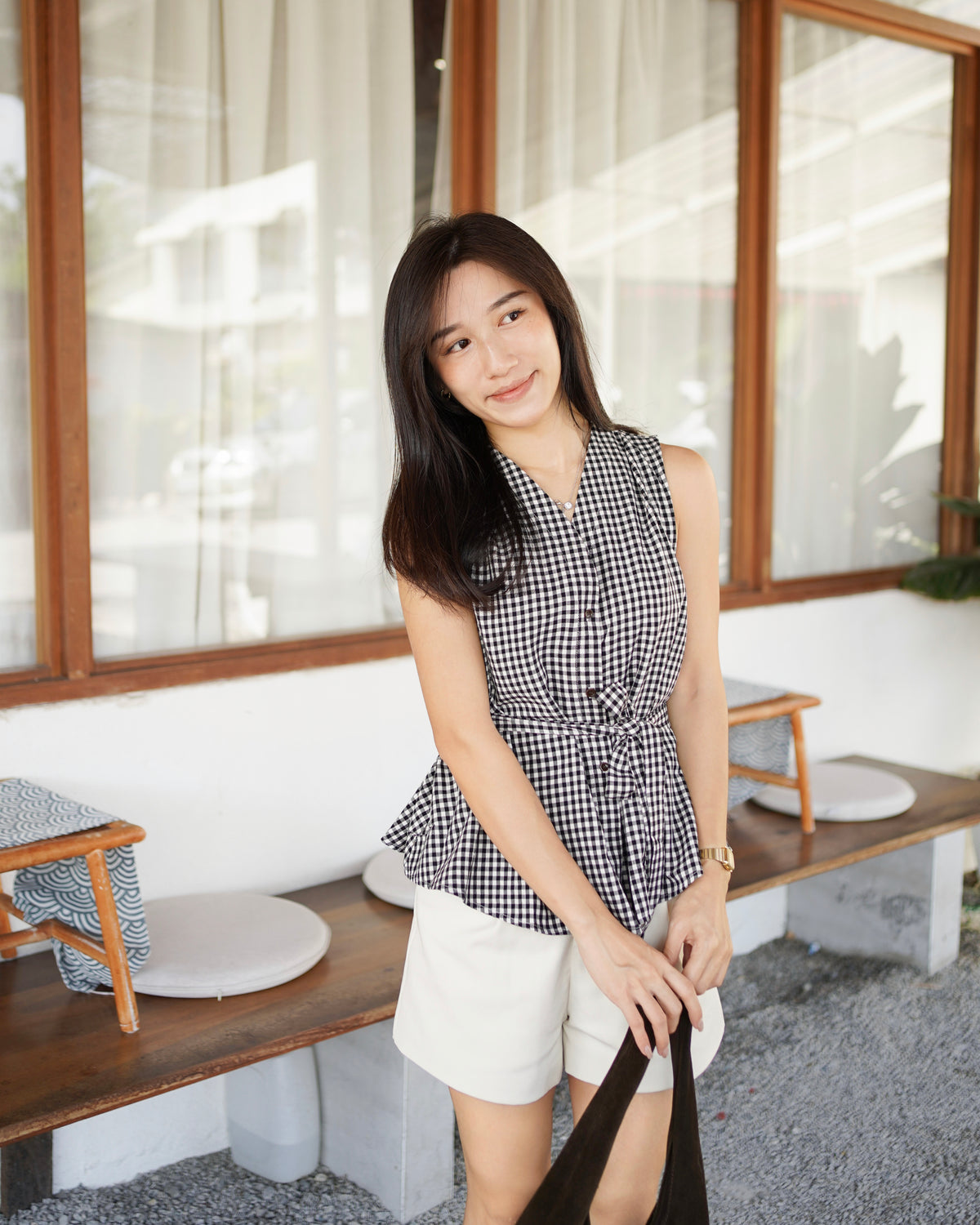 Loie Gingham SelfTie Top