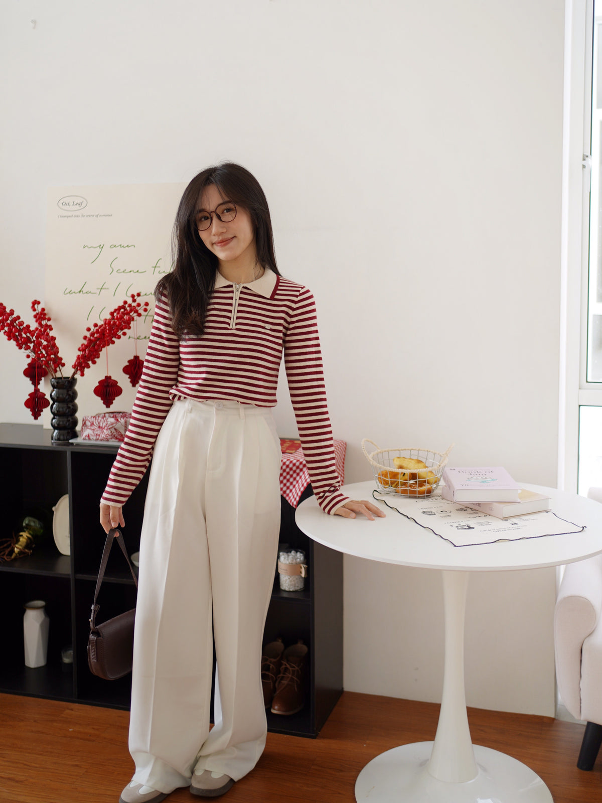 Stripe Collar Zipper Top