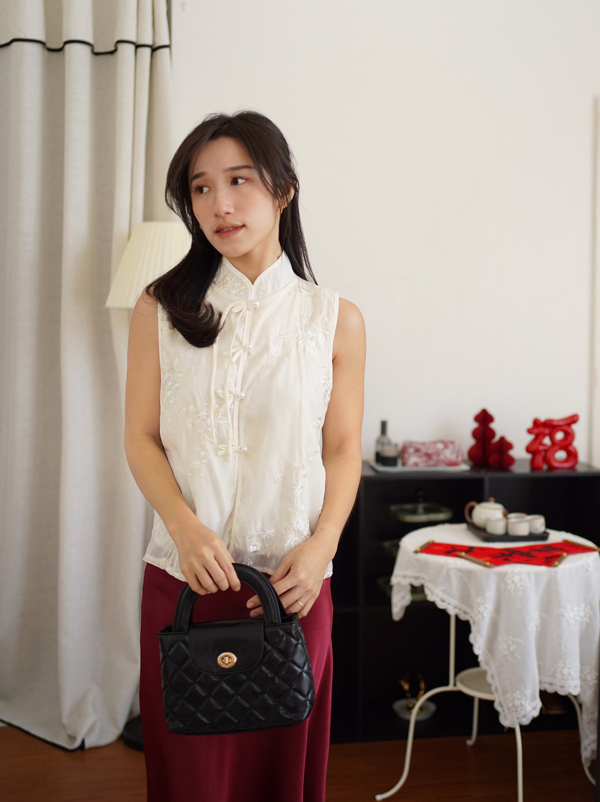 QIAN Embroidery Vest Top