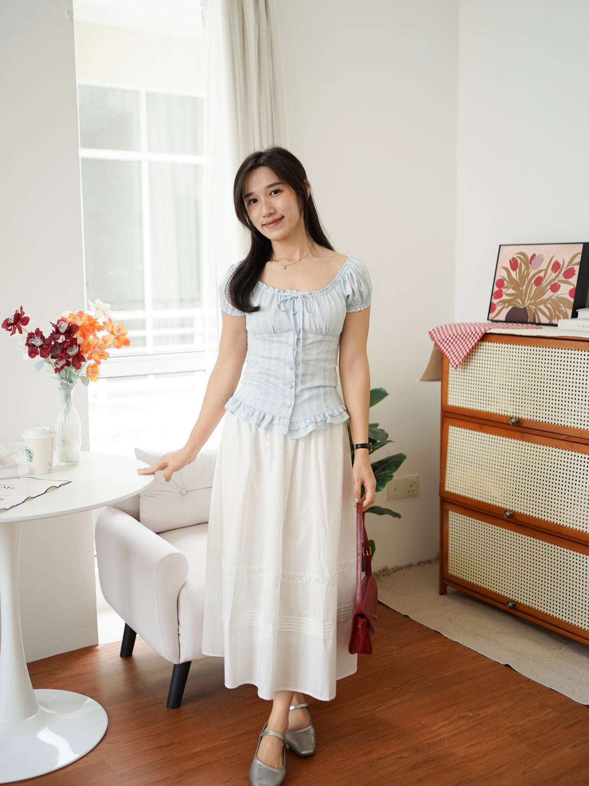 Sofina Ruffle Button Top