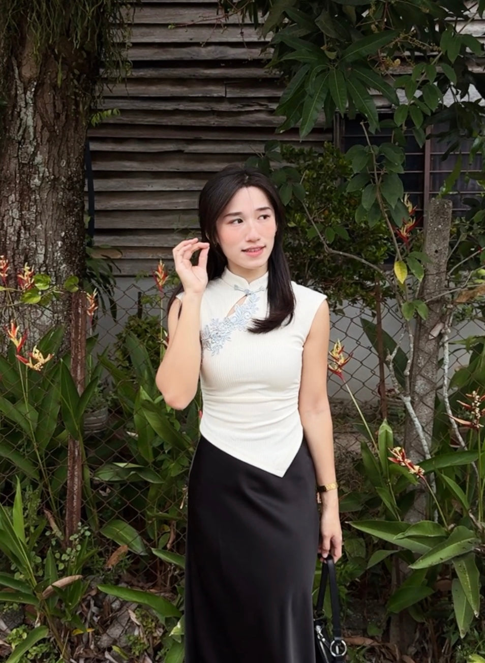 ER Ivory Mandarin Collar Top