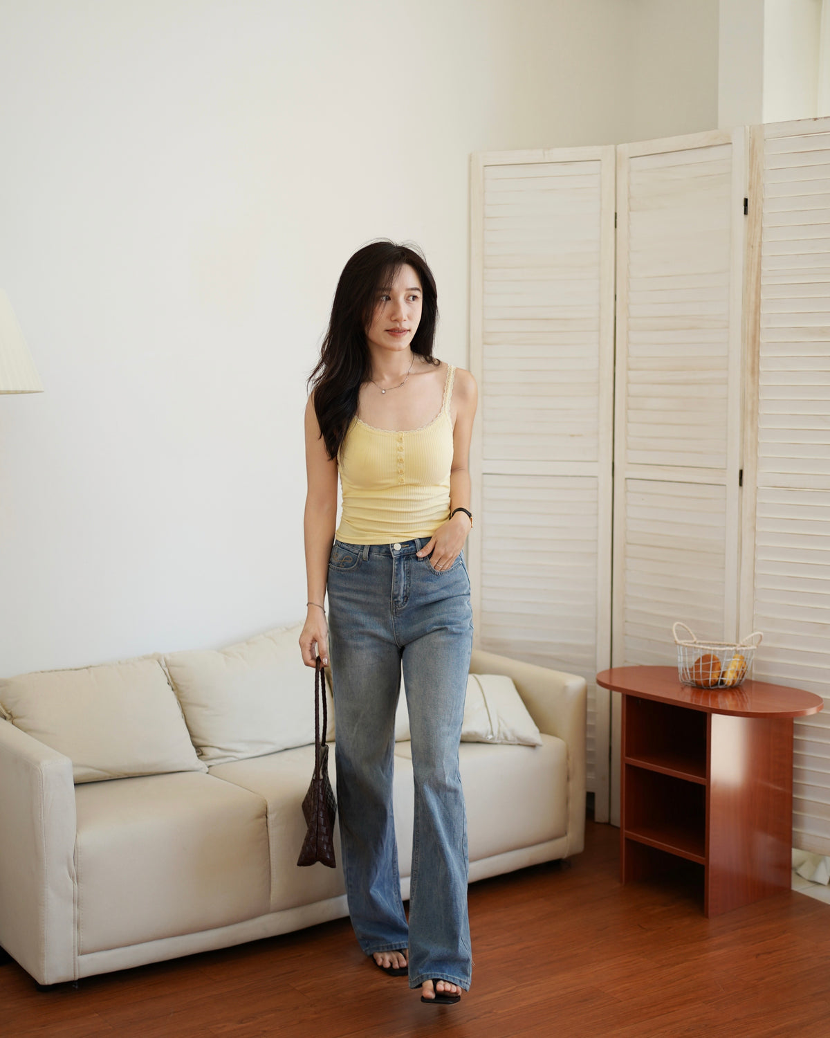 Eyelet Lace Trim Padded Tank