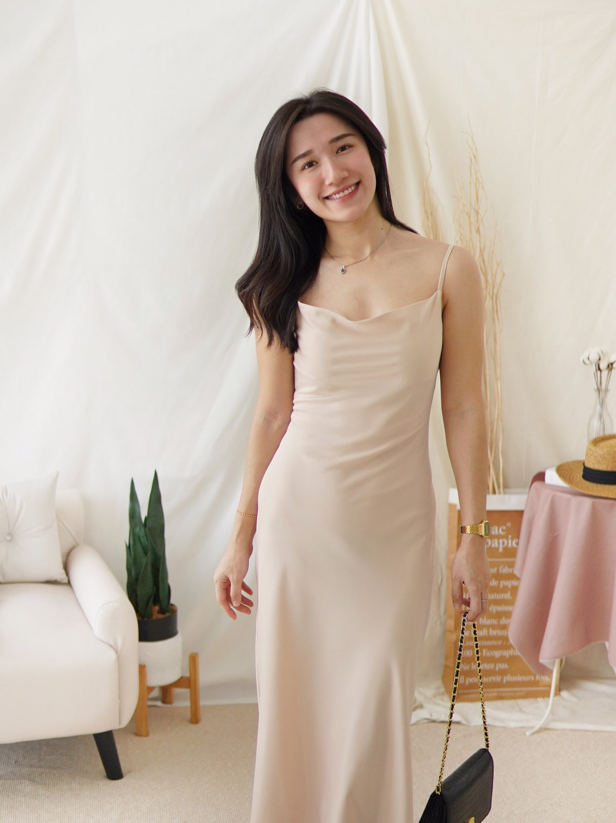 HARPER SATIN COWL DRESS