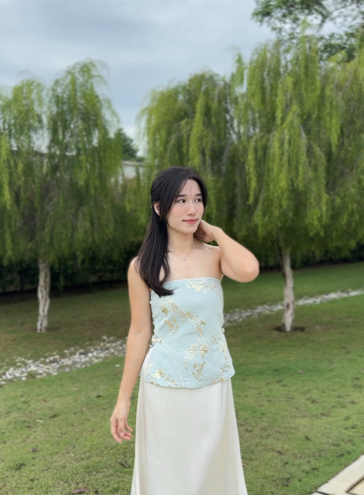 Blue Floral Oriental Tube Top