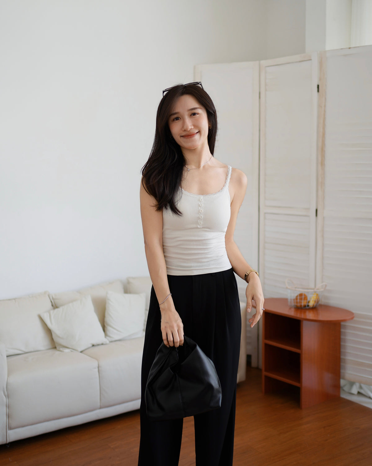 Eyelet Lace Trim Padded Tank