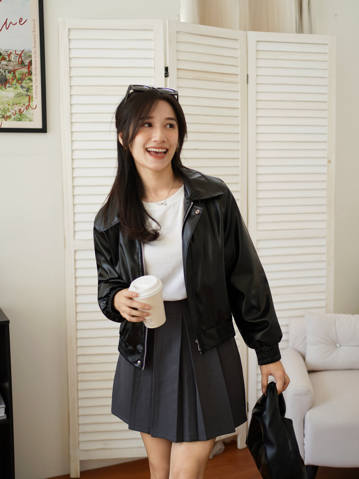 Black Faux Leather Jacket - LovelyMadness Clothing Malaysia