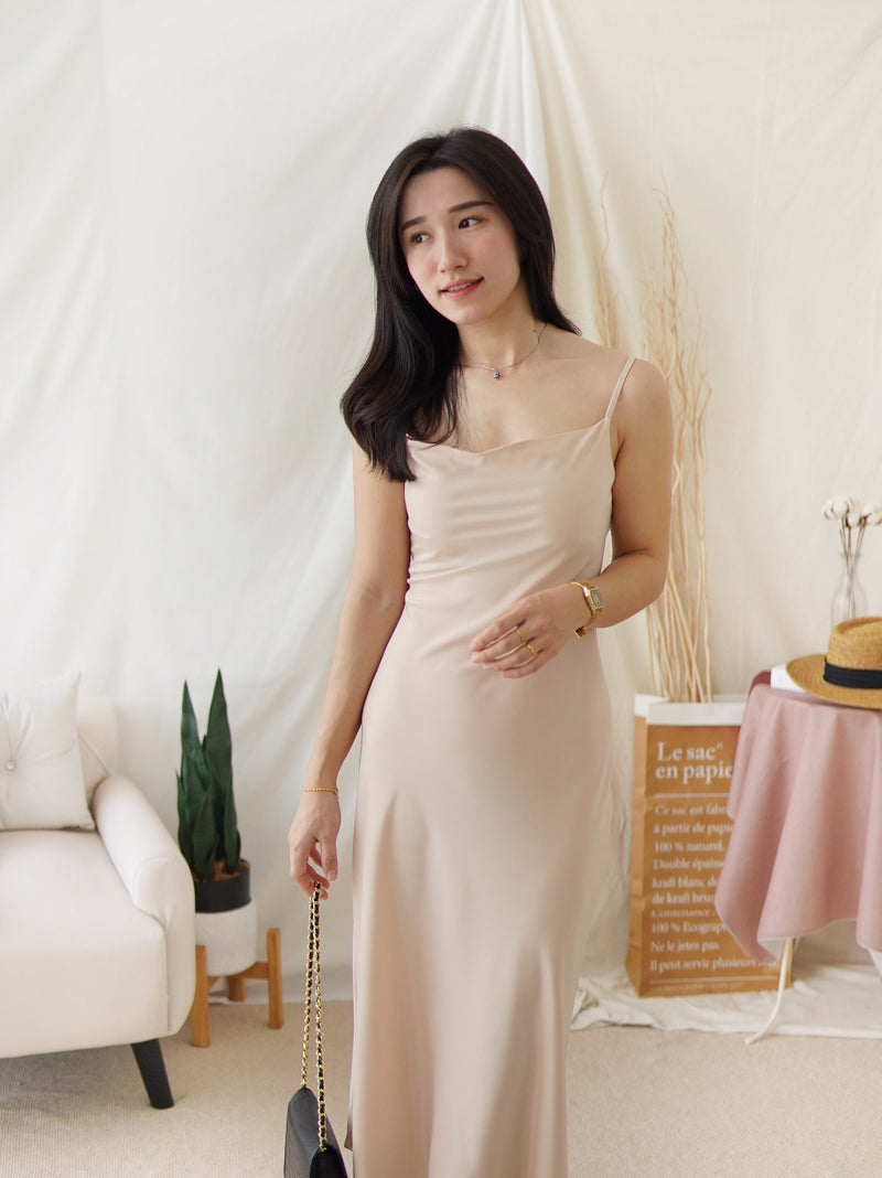 HARPER SATIN COWL DRESS