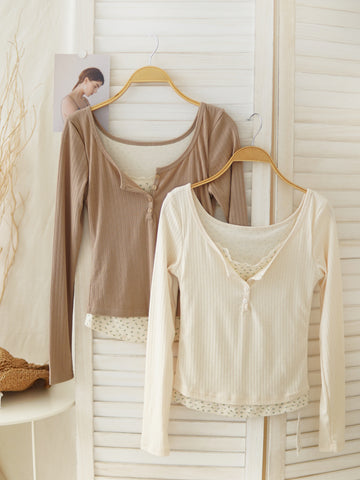 Ribbed Knitted Button Top
