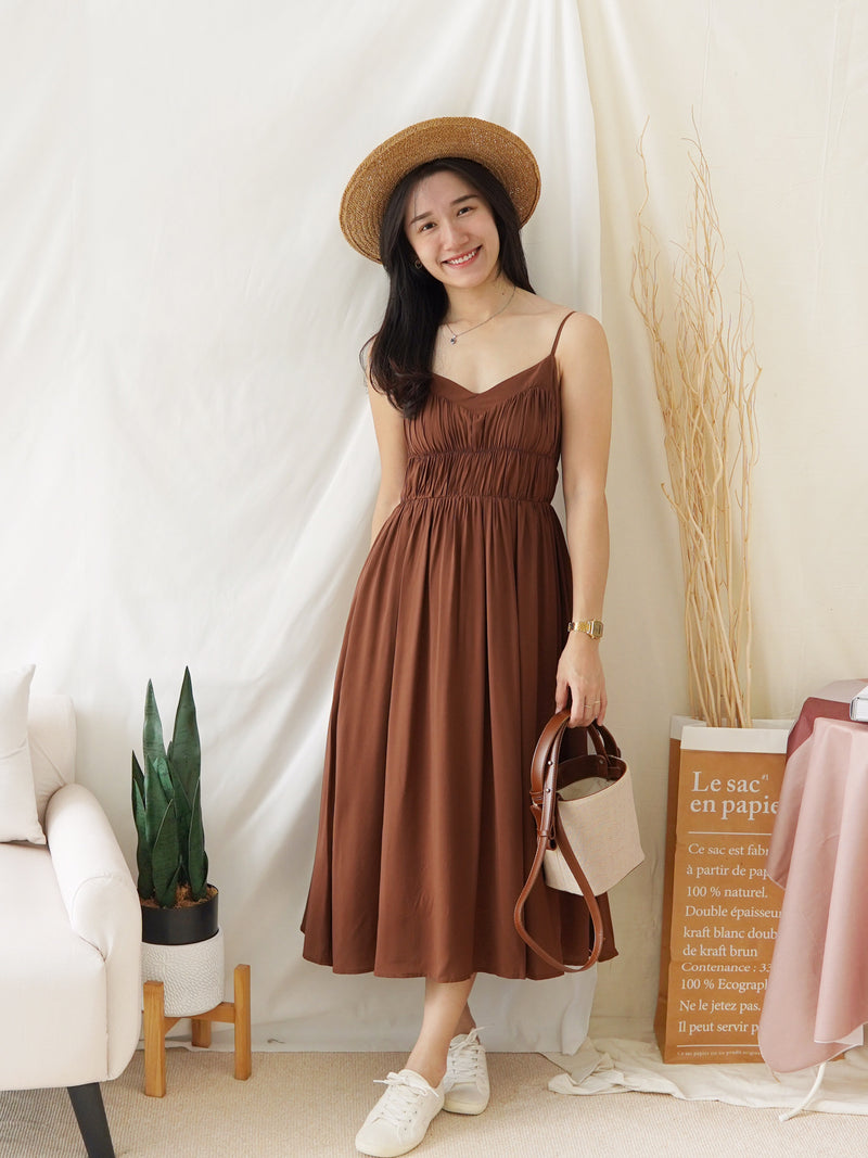 MARINA KHAKI SMOCKED DRESS