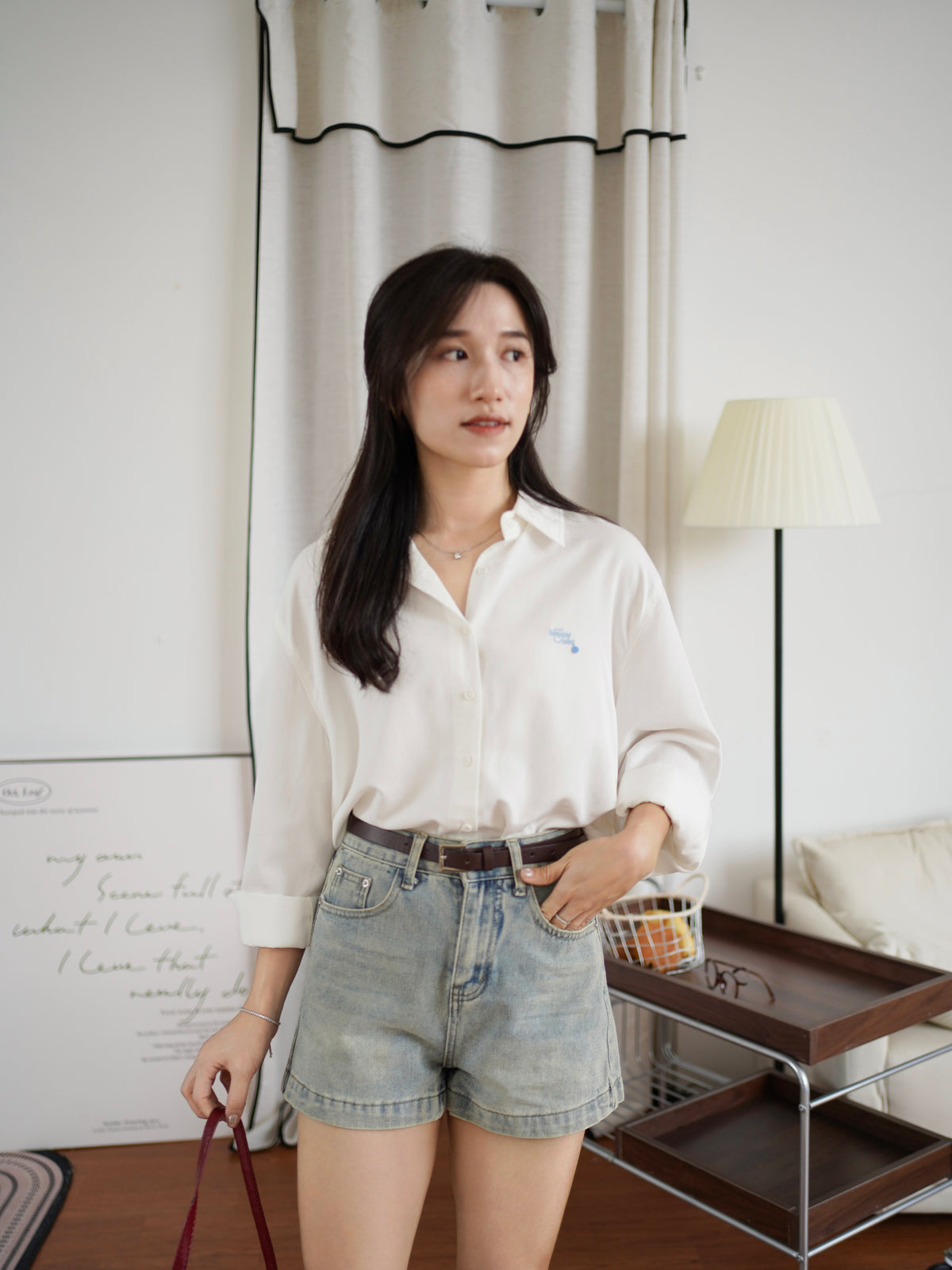 Embroidery Boxy Shirt (Anti-wrinkle fabric)