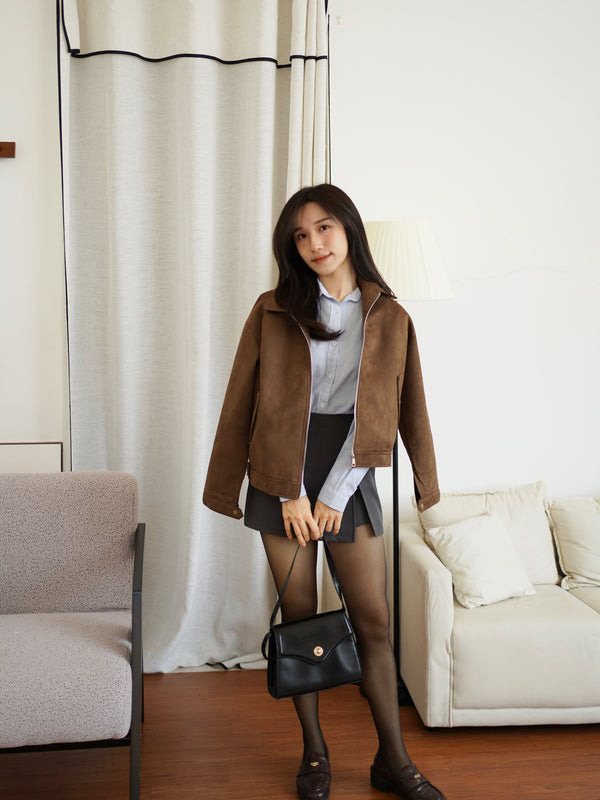 Brown Faux Leather Jacket - LovelyMadness Clothing Malaysia