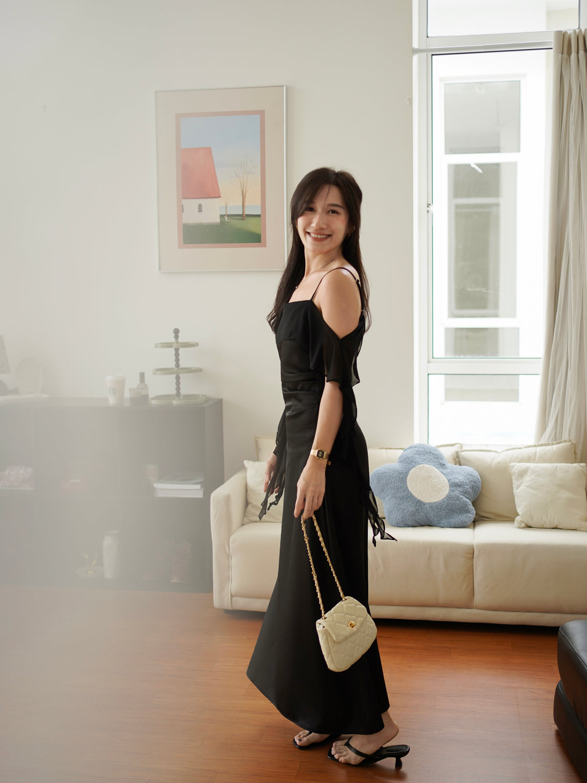 Elara Ruffle Satin Dress