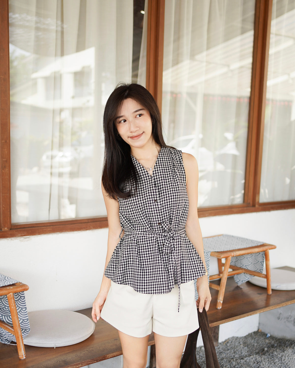 Loie Gingham SelfTie Top